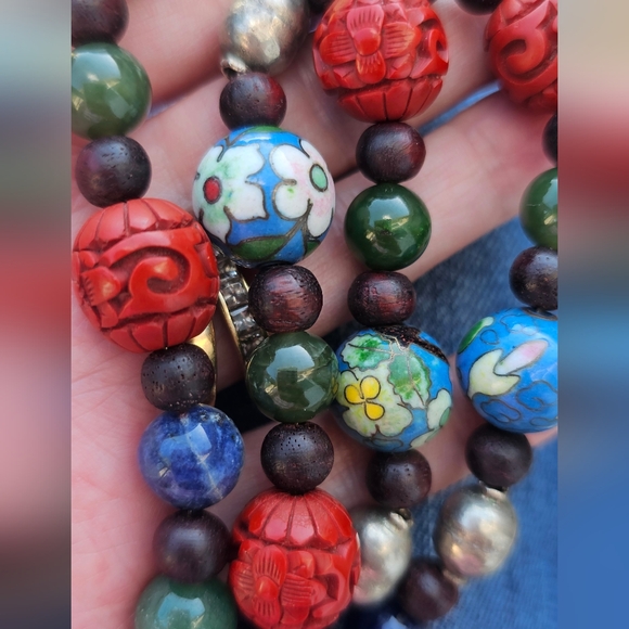 VTG Chinese Cinnabar Cloisonne Necklace